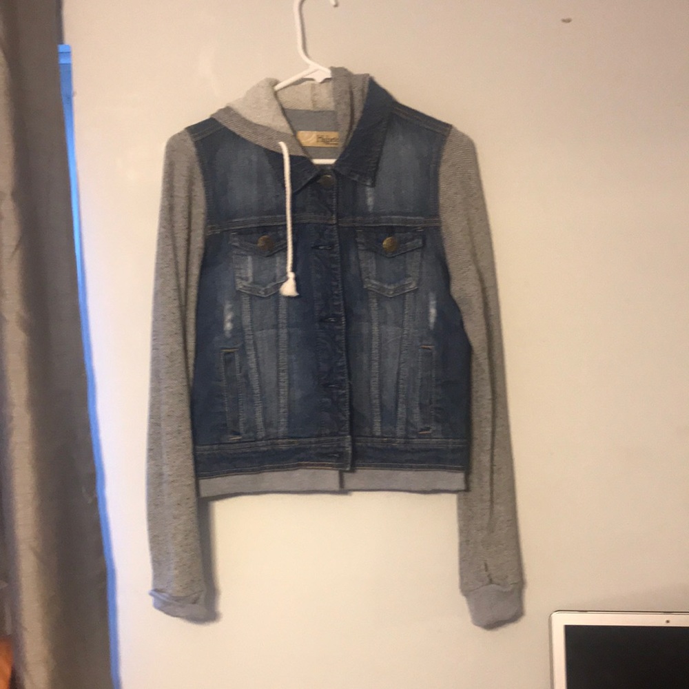 HYNRID JEAN JACKET WITH COTTON SLEEVES AND HOOD